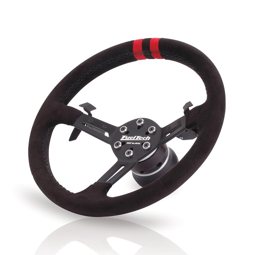 FuelTech racing steering wheel with paddle shift.