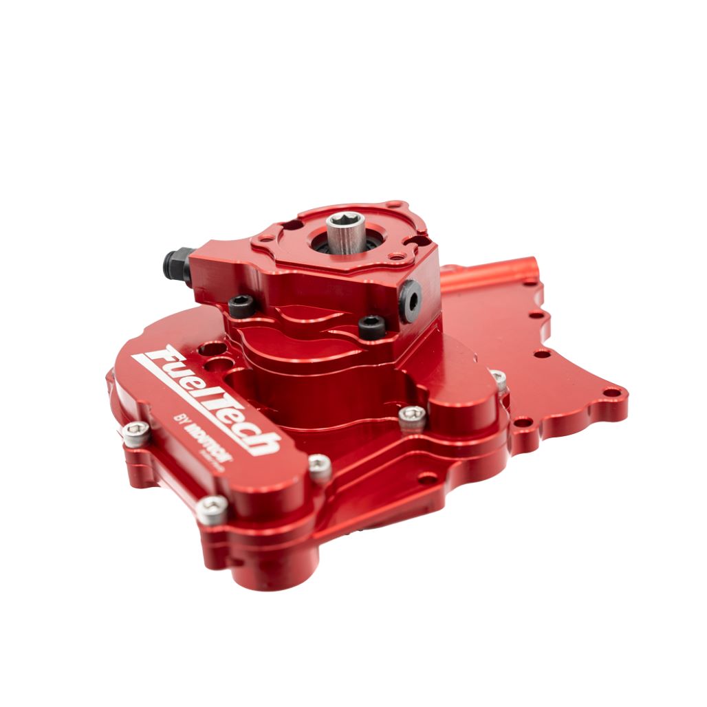 FuelTech Billet Wet Sump Racing Oil Pump includes a hex drive for attaching an optional mechanical fuel pump