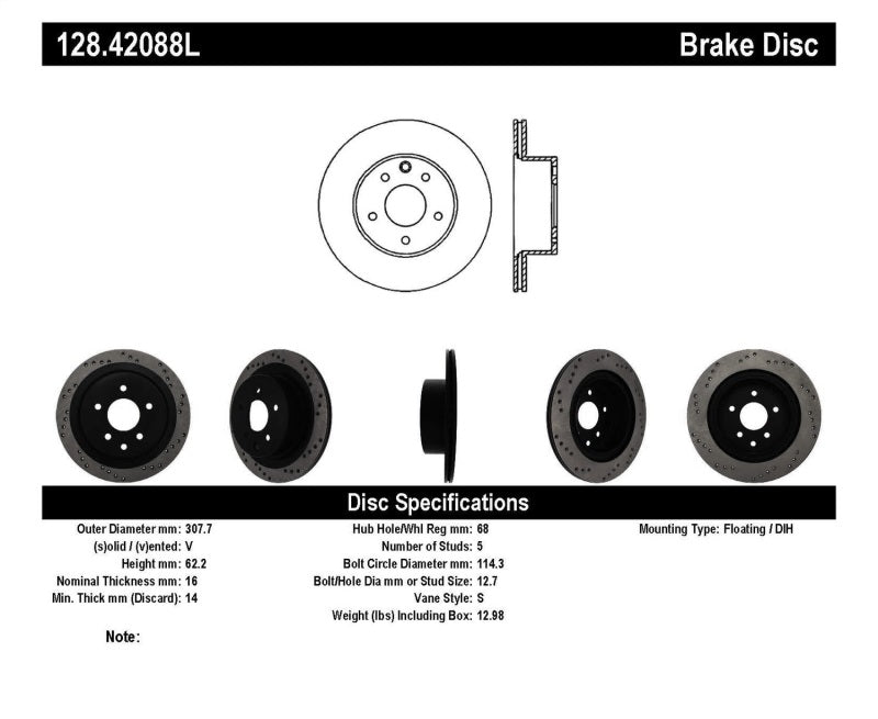 StopTech 08-09 Infiniti EX35 / 05-08 G35 / 09 G37 / 06-09 M35/M45 Drilled Left Rear Rotor