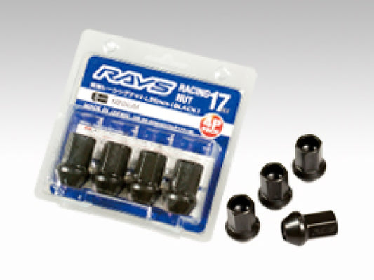 Rays 17 Hex Racing Nut Set L35 Short Type 12x1.50 - Black Chromate (4 Pieces)