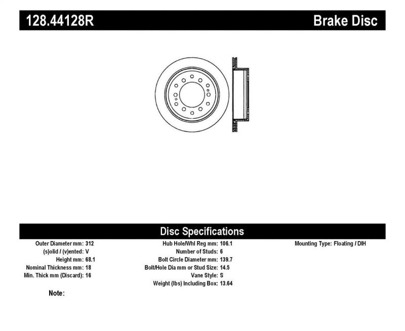 StopTech Power Slot 03-09 Toyota 4 Runner / 03-09 Lexus GX470 Drilled Right Rear Rotor