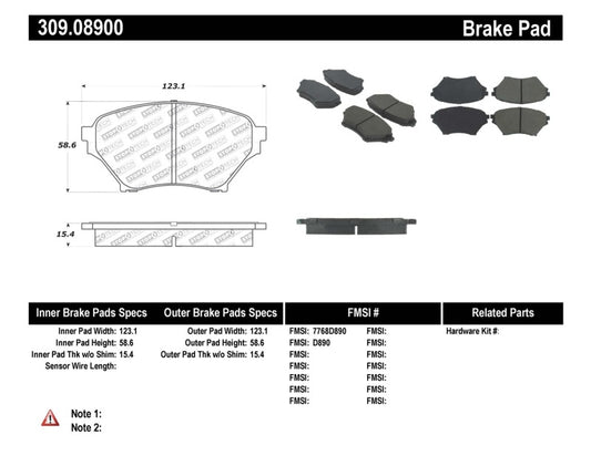 StopTech Performance 01-05 Miata w/ Sport Suspension Front Brake Pads D890