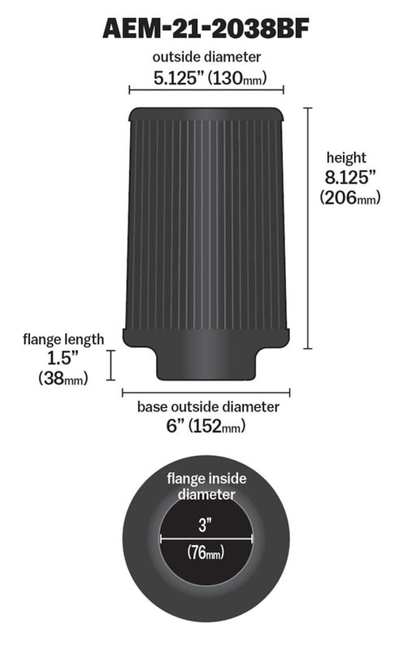 AEM 3 inch x 8 inch DryFlow Air Filter